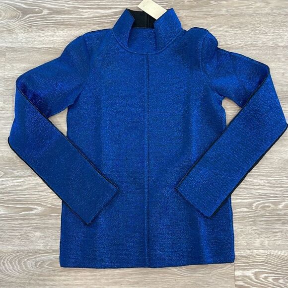 GOLDEN GOOSE Neon Blue Diana Lurex Neoprene Top Size XS Mock Neck Sweatshirt - Picture 10 of 11